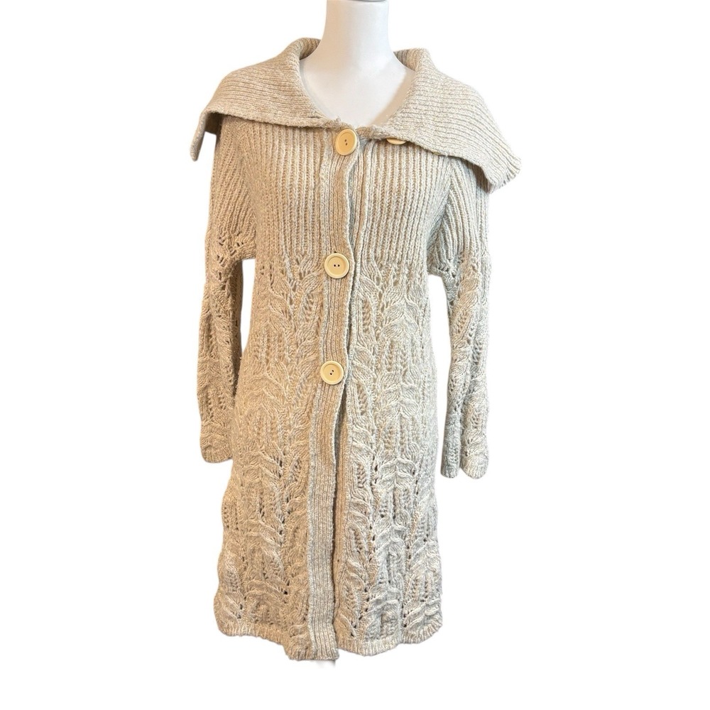 TANDEM Cowl Collar. Cream Cardigan Sweater‎ Virgin Wool Italian Size 42 Medium